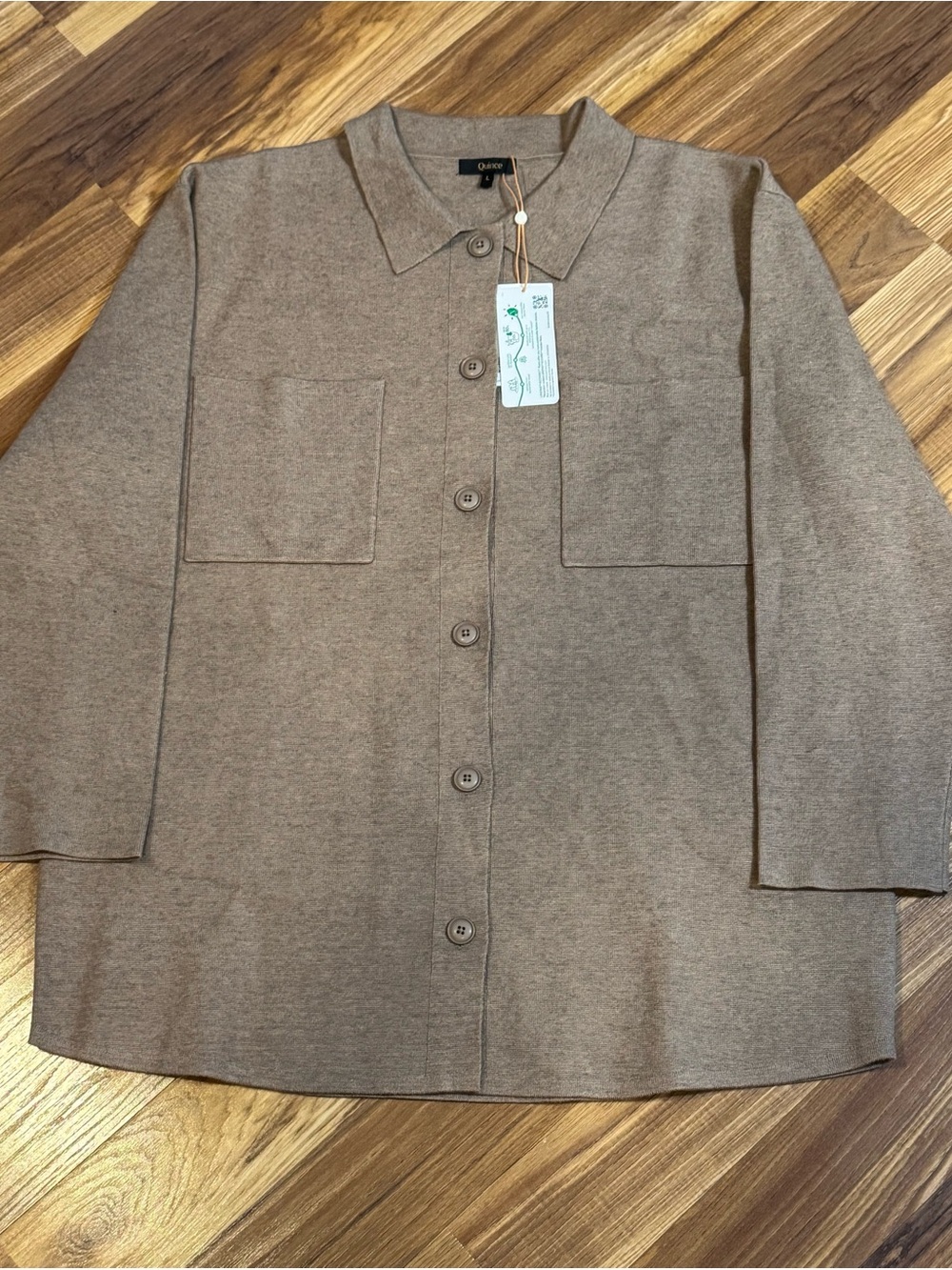 Quince Women’s Eco-Knit Milano Stitch Oversized Shirt Jacket, Warm Taupe, Size L - Picture 2 of 10